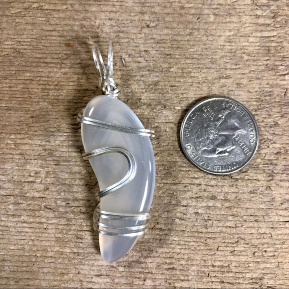 Chalcedony Silver Wrapped Necklace Pendant
